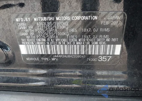 2017 Mitsubishi Outlander Sport 2.0 Le from USA, damaged, VIN JA4AR3AU6HZ038041